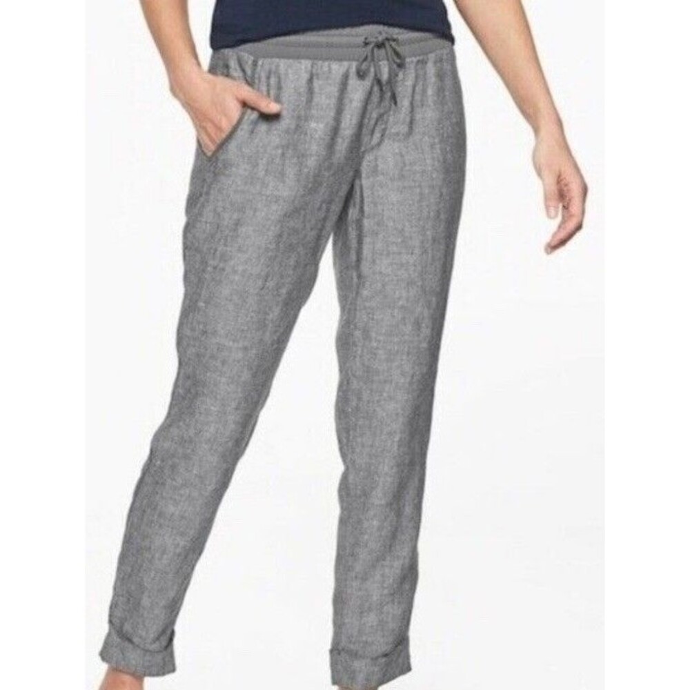 Athleta Size 8 Gray Bali Linen Ankle Jogger Pants Pull On Drawstring